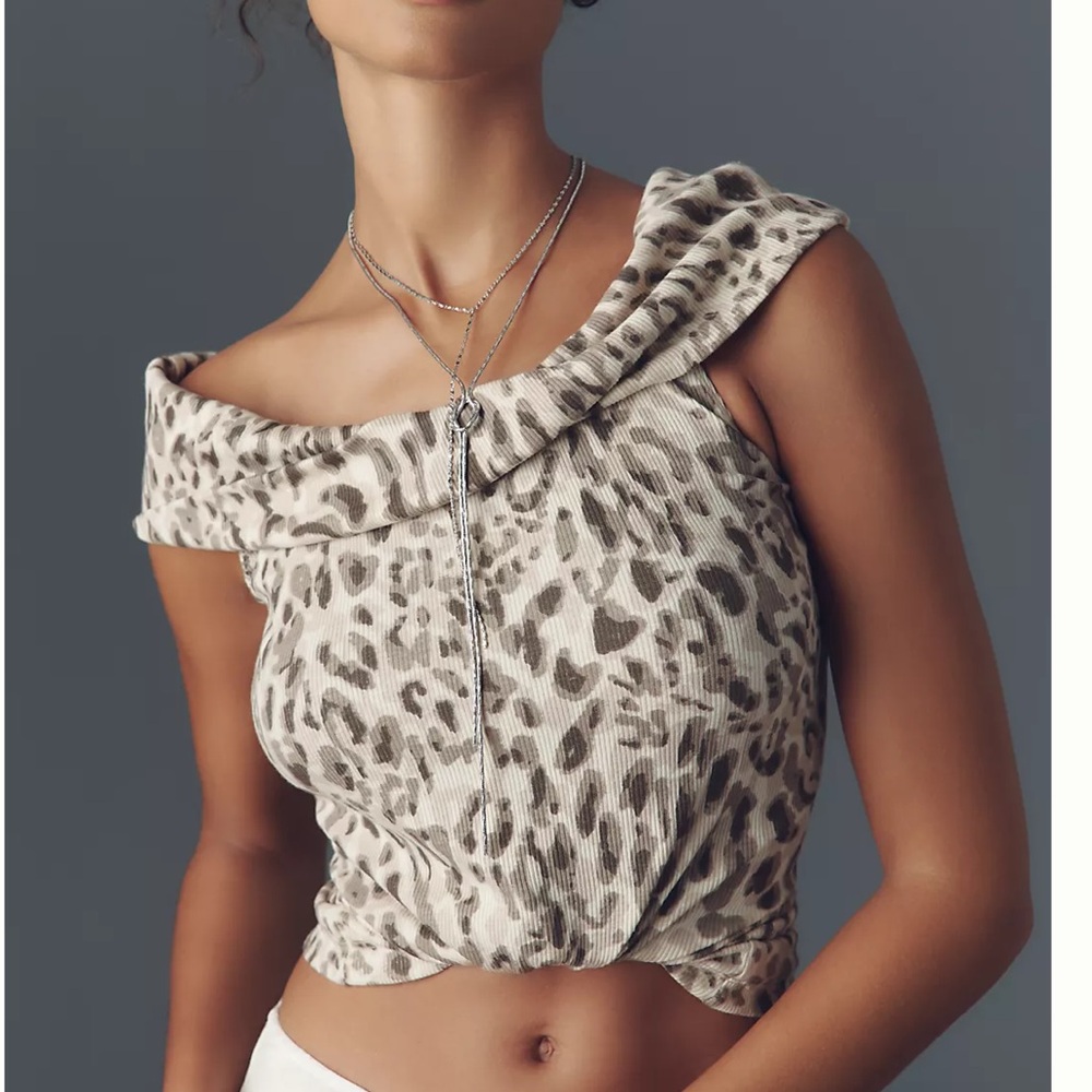 NWT✨Anthropologie ✨Leopard Print Off-Shoulder Ribbed Top